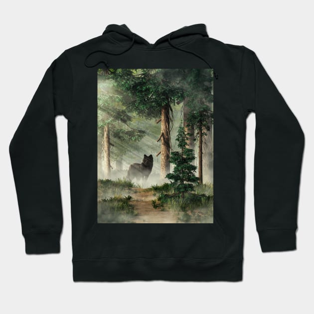 Black Wolf on the Path Hoodie by DanielEskridge